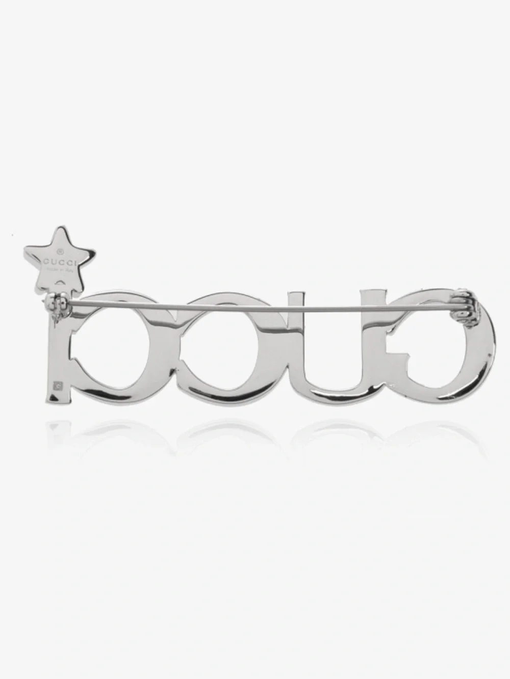 GUCCI logo star crystal brooch pin